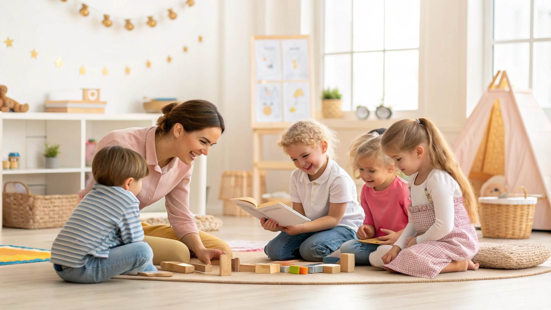 Teacher engaging with young children
