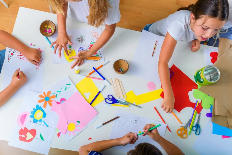 Children participating in arts and crafts