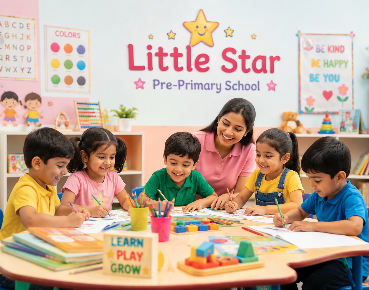 Children learning in a happy preschool environment