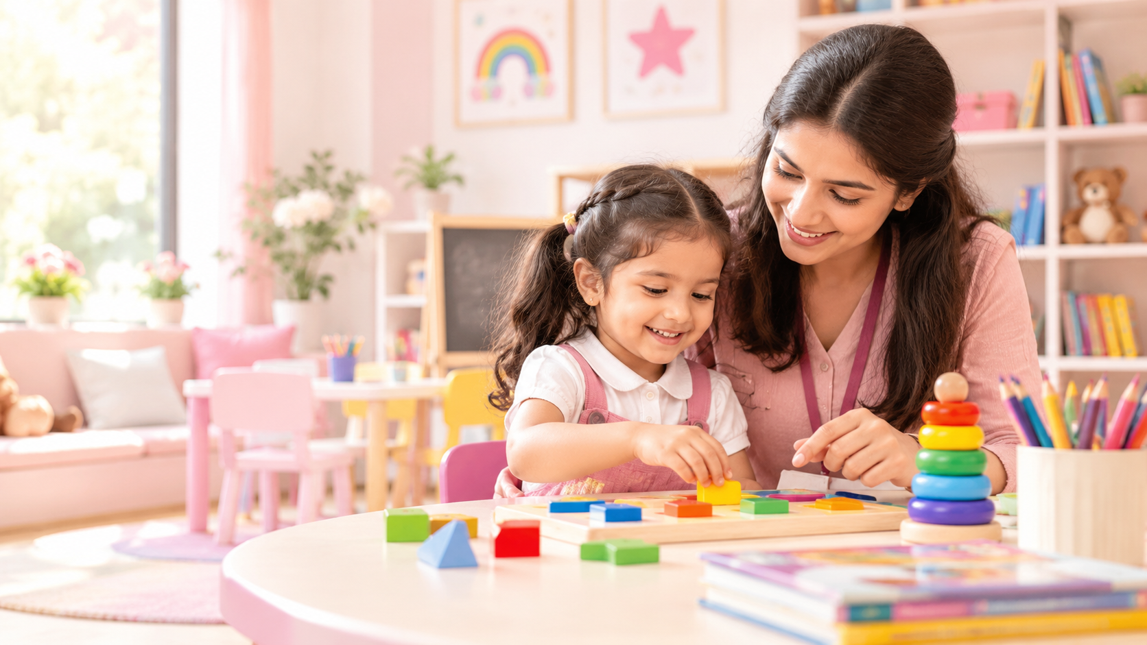 Teacher and child learning at Little Star Pre-Primary School